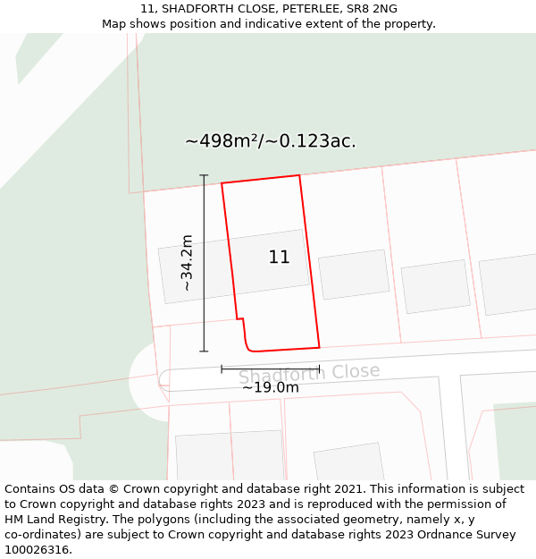 11, SHADFORTH CLOSE, PETERLEE, SR8 2NG: Plot and title map