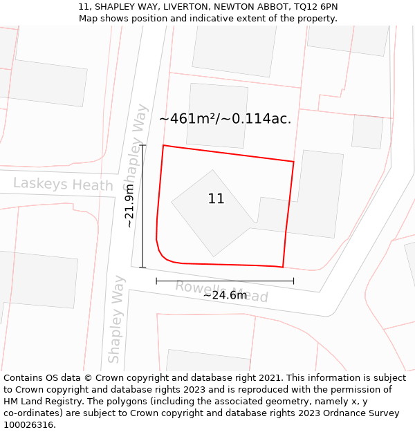 11, SHAPLEY WAY, LIVERTON, NEWTON ABBOT, TQ12 6PN: Plot and title map