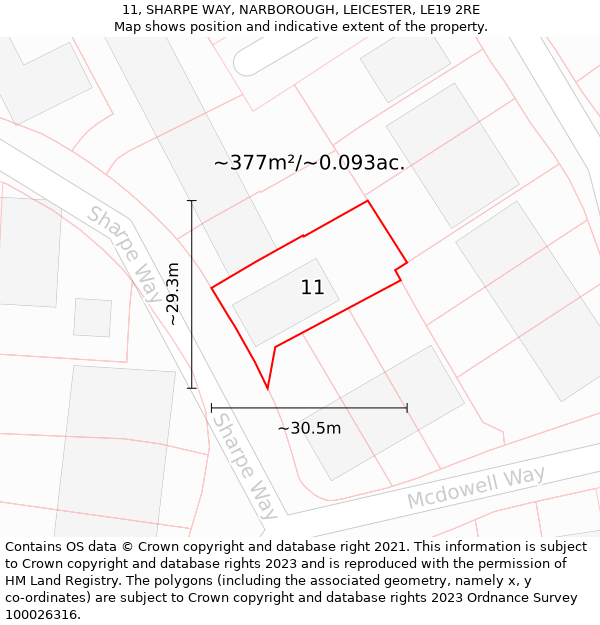 11, SHARPE WAY, NARBOROUGH, LEICESTER, LE19 2RE: Plot and title map