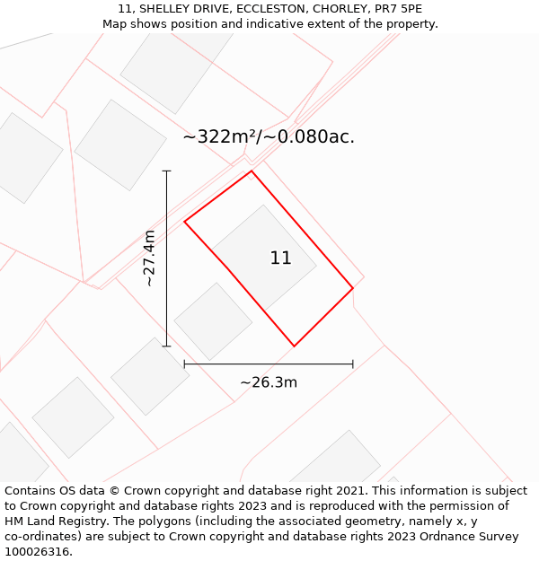 11, SHELLEY DRIVE, ECCLESTON, CHORLEY, PR7 5PE: Plot and title map