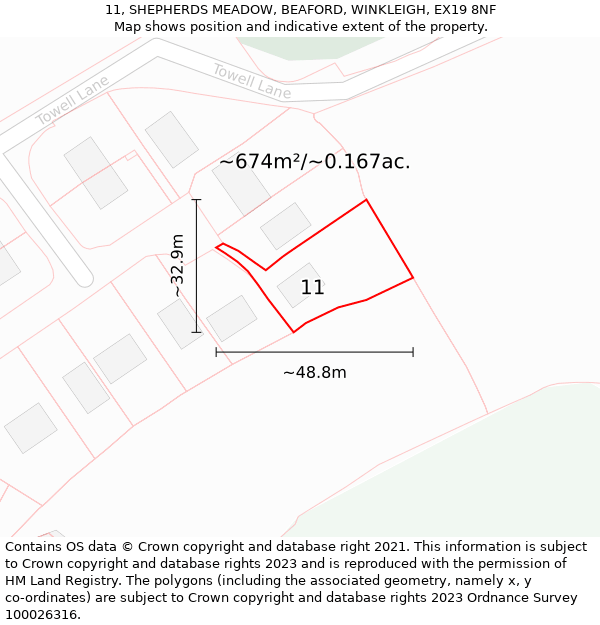 11, SHEPHERDS MEADOW, BEAFORD, WINKLEIGH, EX19 8NF: Plot and title map