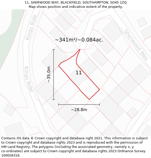 11, SHERWOOD WAY, BLACKFIELD, SOUTHAMPTON, SO45 1ZQ: Plot and title map