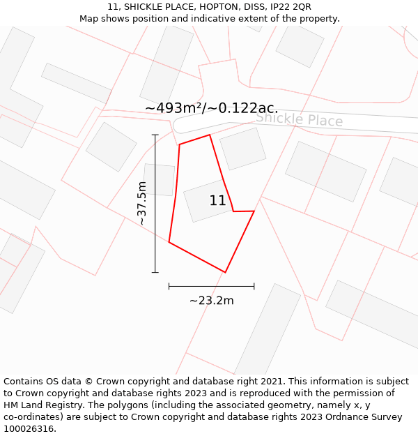 11, SHICKLE PLACE, HOPTON, DISS, IP22 2QR: Plot and title map