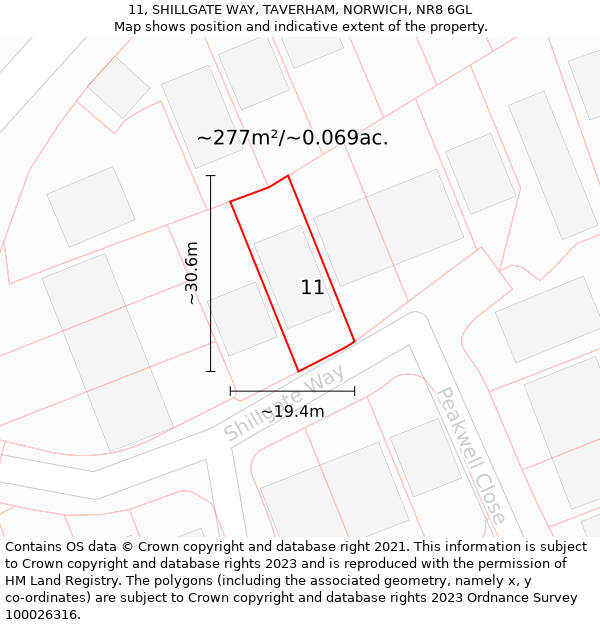 11, SHILLGATE WAY, TAVERHAM, NORWICH, NR8 6GL: Plot and title map