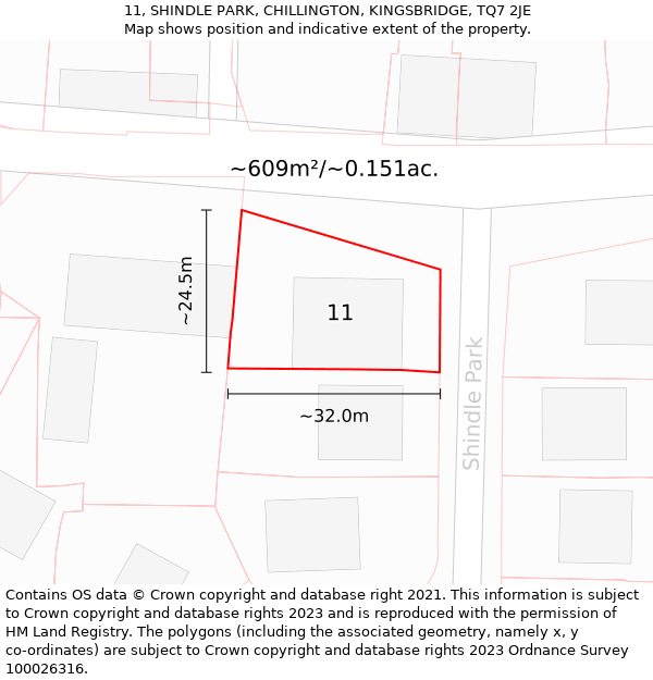 11, SHINDLE PARK, CHILLINGTON, KINGSBRIDGE, TQ7 2JE: Plot and title map