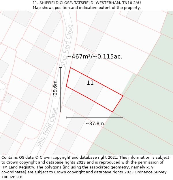 11, SHIPFIELD CLOSE, TATSFIELD, WESTERHAM, TN16 2AU: Plot and title map