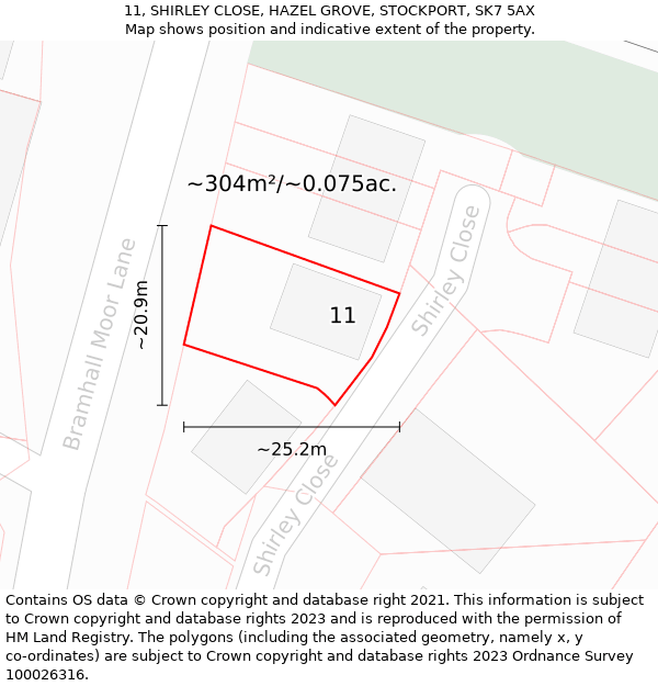 11, SHIRLEY CLOSE, HAZEL GROVE, STOCKPORT, SK7 5AX: Plot and title map