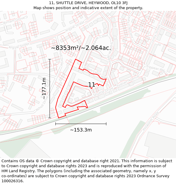 11, SHUTTLE DRIVE, HEYWOOD, OL10 3FJ: Plot and title map