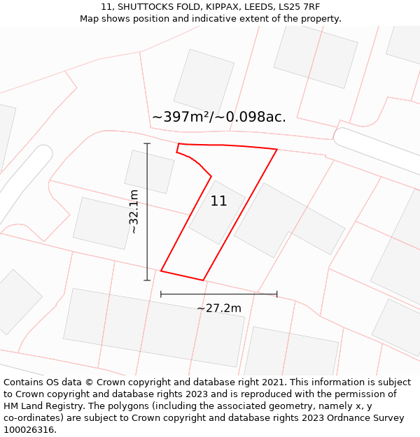 11, SHUTTOCKS FOLD, KIPPAX, LEEDS, LS25 7RF: Plot and title map