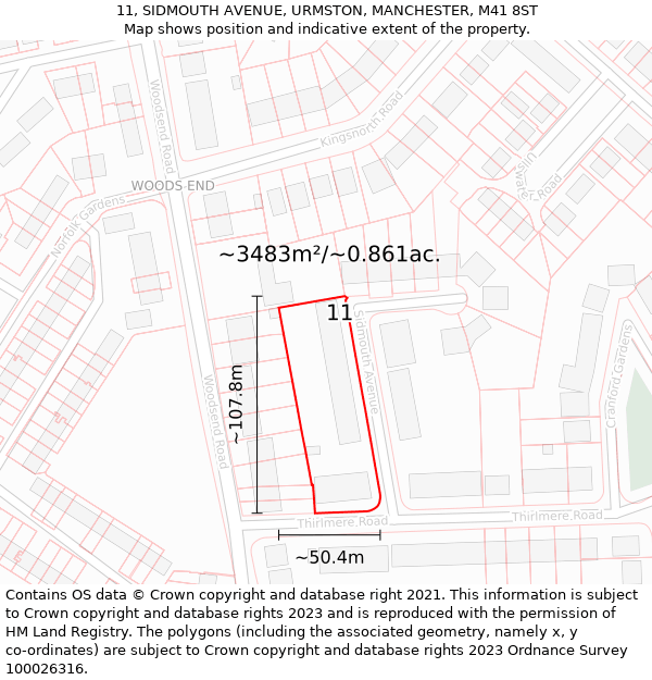 11, SIDMOUTH AVENUE, URMSTON, MANCHESTER, M41 8ST: Plot and title map