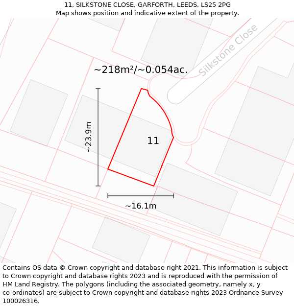 11, SILKSTONE CLOSE, GARFORTH, LEEDS, LS25 2PG: Plot and title map