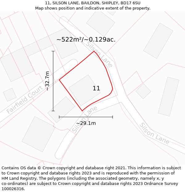 11, SILSON LANE, BAILDON, SHIPLEY, BD17 6SU: Plot and title map