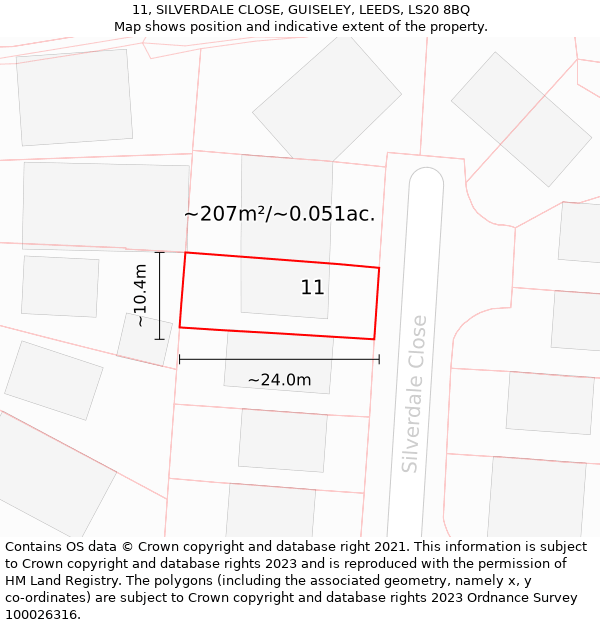 11, SILVERDALE CLOSE, GUISELEY, LEEDS, LS20 8BQ: Plot and title map