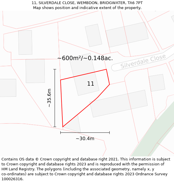 11, SILVERDALE CLOSE, WEMBDON, BRIDGWATER, TA6 7PT: Plot and title map