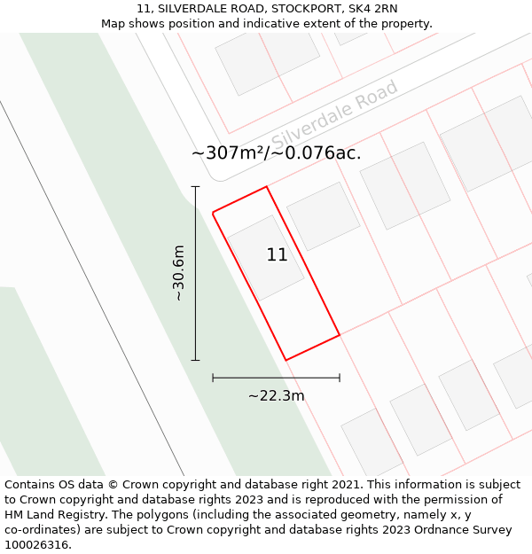 11, SILVERDALE ROAD, STOCKPORT, SK4 2RN: Plot and title map