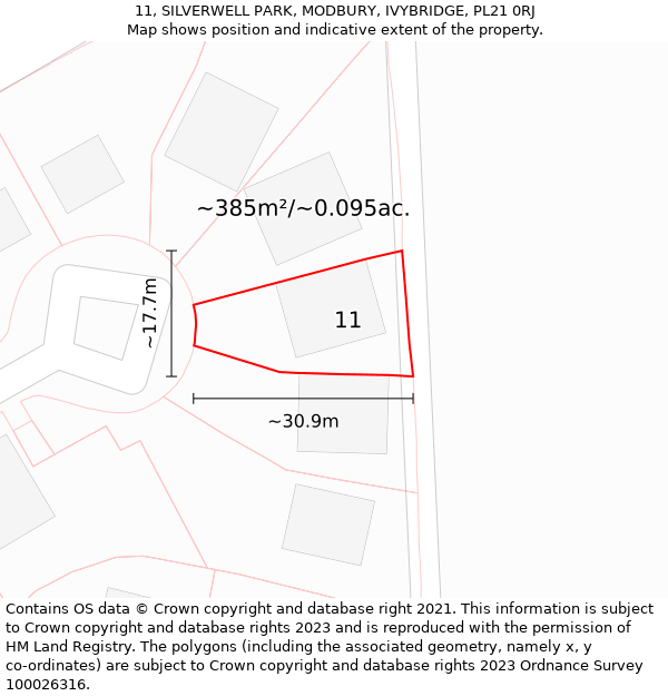 11, SILVERWELL PARK, MODBURY, IVYBRIDGE, PL21 0RJ: Plot and title map