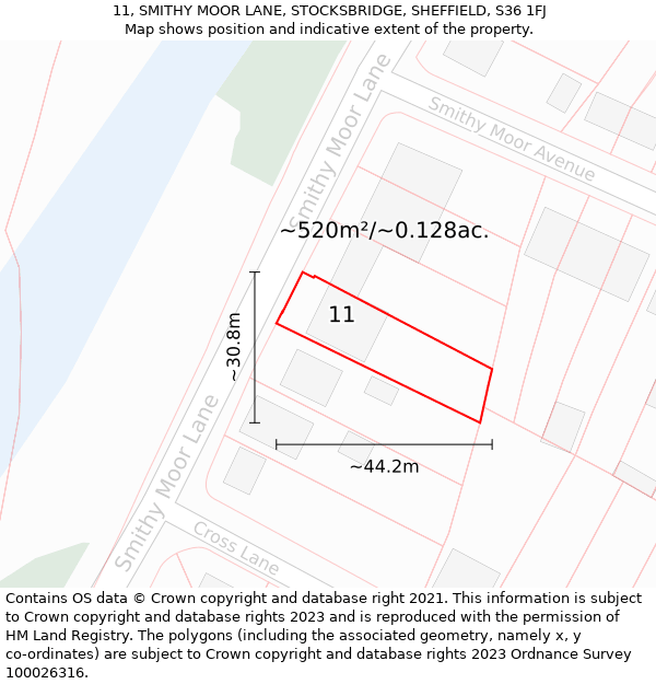 11, SMITHY MOOR LANE, STOCKSBRIDGE, SHEFFIELD, S36 1FJ: Plot and title map