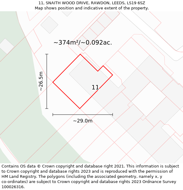 11, SNAITH WOOD DRIVE, RAWDON, LEEDS, LS19 6SZ: Plot and title map