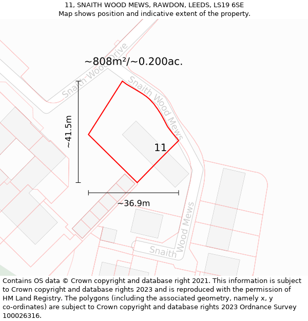 11, SNAITH WOOD MEWS, RAWDON, LEEDS, LS19 6SE: Plot and title map