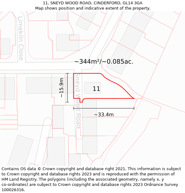 11, SNEYD WOOD ROAD, CINDERFORD, GL14 3GA: Plot and title map