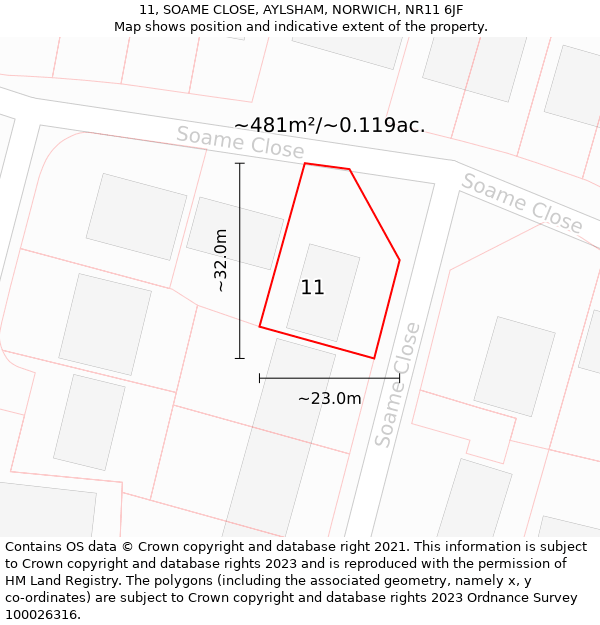 11, SOAME CLOSE, AYLSHAM, NORWICH, NR11 6JF: Plot and title map