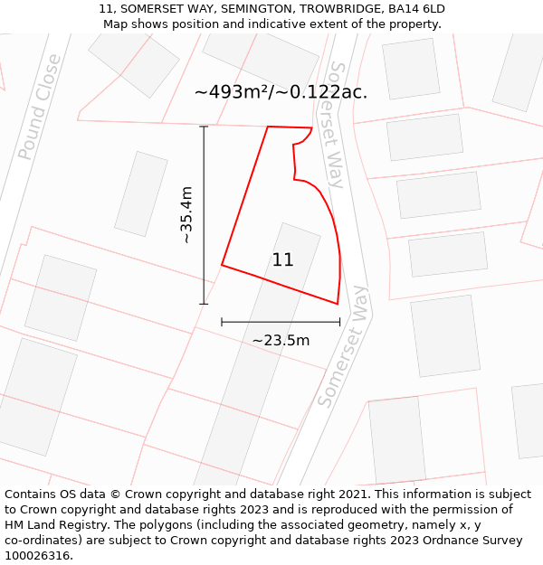 11, SOMERSET WAY, SEMINGTON, TROWBRIDGE, BA14 6LD: Plot and title map