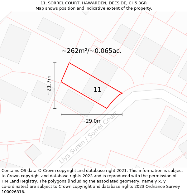 11, SORREL COURT, HAWARDEN, DEESIDE, CH5 3GR: Plot and title map