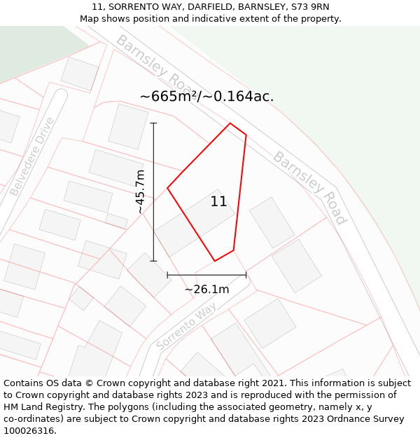 11, SORRENTO WAY, DARFIELD, BARNSLEY, S73 9RN: Plot and title map