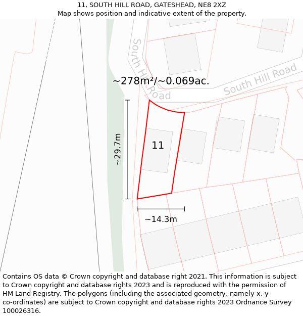 11, SOUTH HILL ROAD, GATESHEAD, NE8 2XZ: Plot and title map