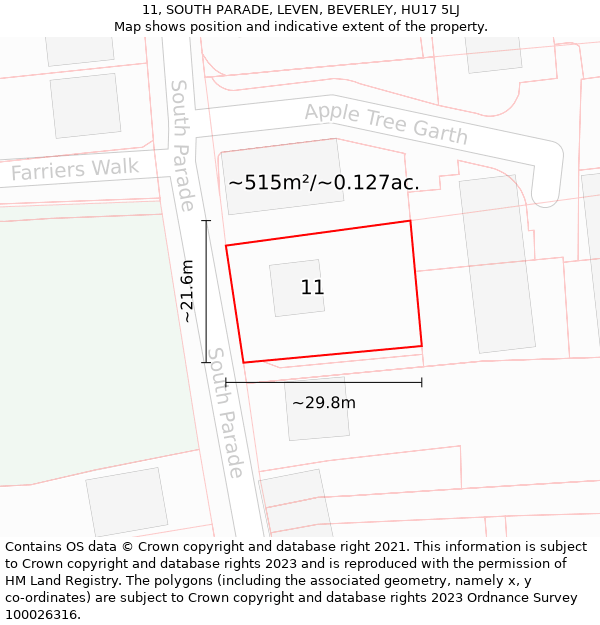 11, SOUTH PARADE, LEVEN, BEVERLEY, HU17 5LJ: Plot and title map