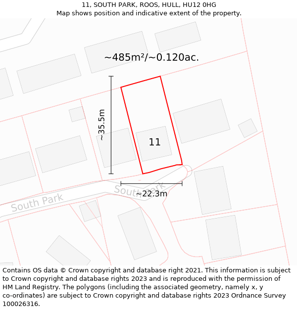 11, SOUTH PARK, ROOS, HULL, HU12 0HG: Plot and title map