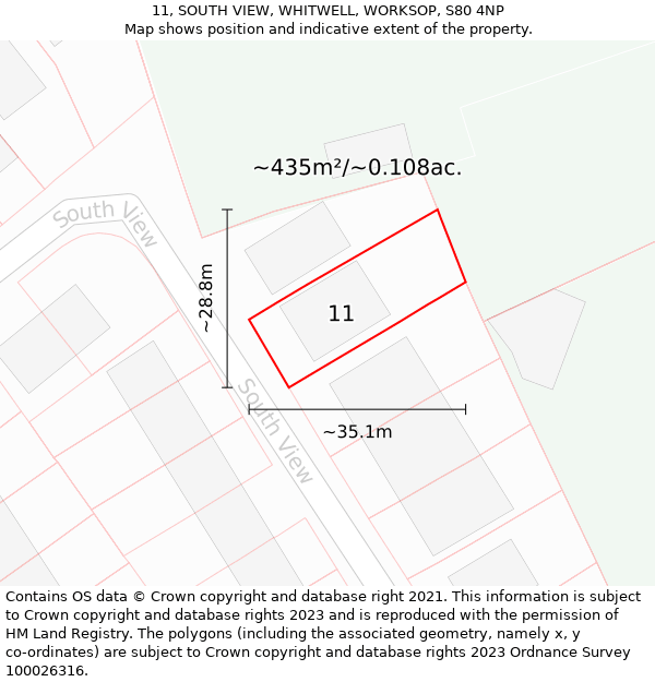 11, SOUTH VIEW, WHITWELL, WORKSOP, S80 4NP: Plot and title map