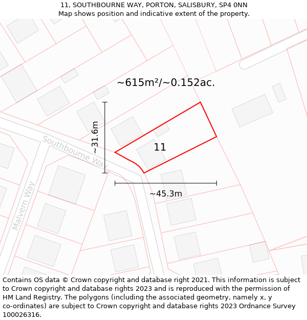 11, SOUTHBOURNE WAY, PORTON, SALISBURY, SP4 0NN: Plot and title map