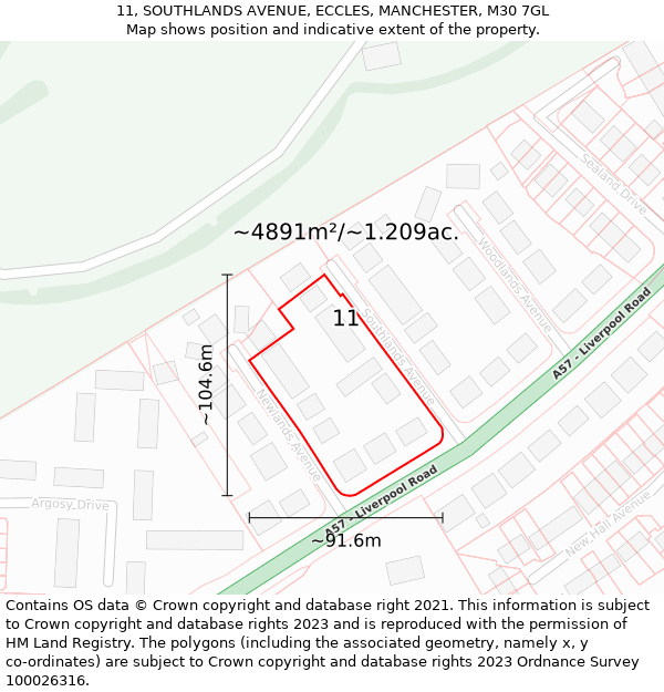 11, SOUTHLANDS AVENUE, ECCLES, MANCHESTER, M30 7GL: Plot and title map