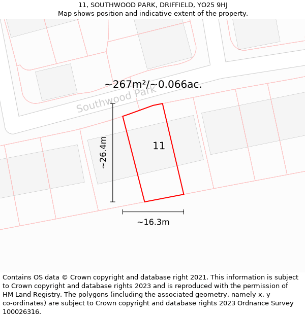 11, SOUTHWOOD PARK, DRIFFIELD, YO25 9HJ: Plot and title map