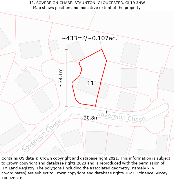 11, SOVEREIGN CHASE, STAUNTON, GLOUCESTER, GL19 3NW: Plot and title map