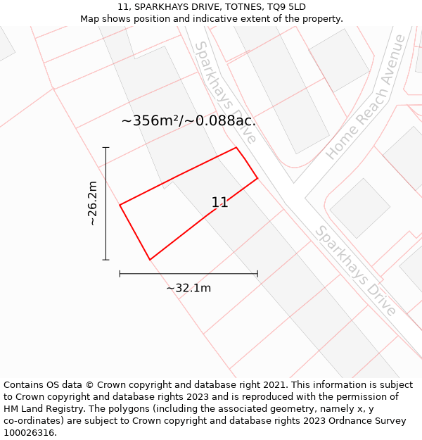 11, SPARKHAYS DRIVE, TOTNES, TQ9 5LD: Plot and title map