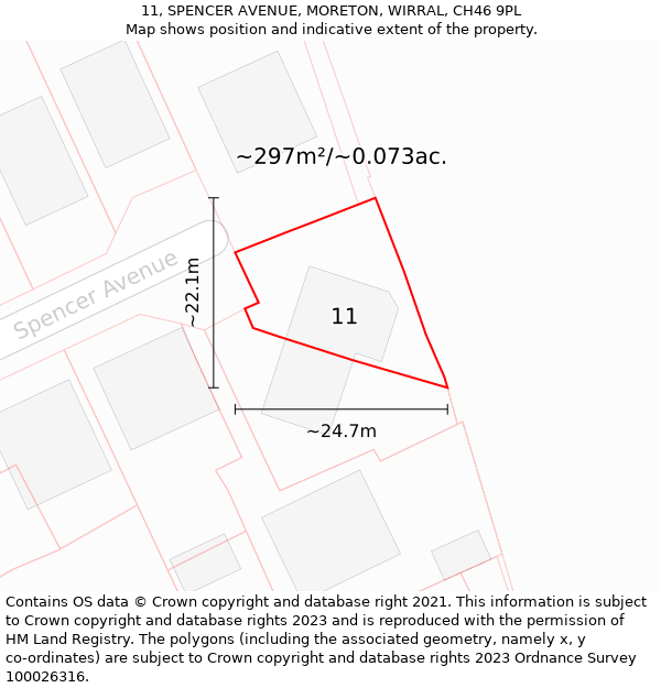 11, SPENCER AVENUE, MORETON, WIRRAL, CH46 9PL: Plot and title map