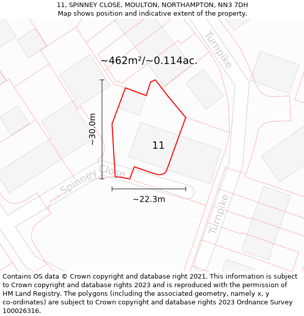 11, SPINNEY CLOSE, MOULTON, NORTHAMPTON, NN3 7DH: Plot and title map