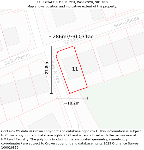 11, SPITALFIELDS, BLYTH, WORKSOP, S81 8EB: Plot and title map