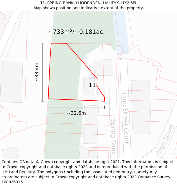 11, SPRING BANK, LUDDENDEN, HALIFAX, HX2 6PL: Plot and title map