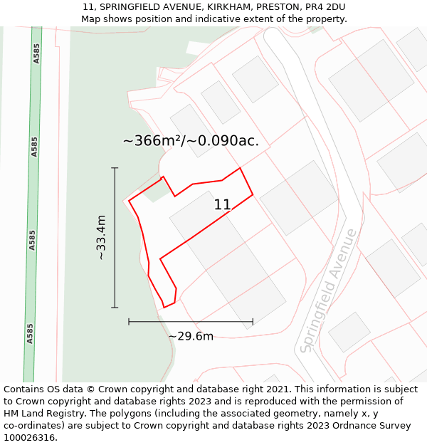 11, SPRINGFIELD AVENUE, KIRKHAM, PRESTON, PR4 2DU: Plot and title map