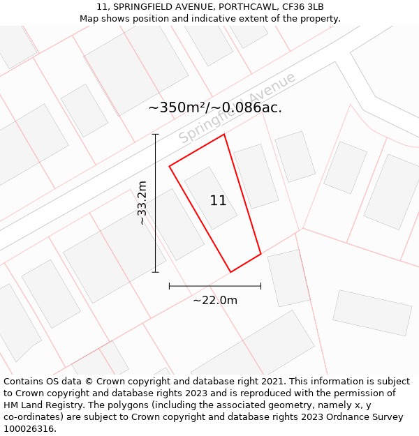 11, SPRINGFIELD AVENUE, PORTHCAWL, CF36 3LB: Plot and title map