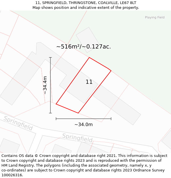 11, SPRINGFIELD, THRINGSTONE, COALVILLE, LE67 8LT: Plot and title map