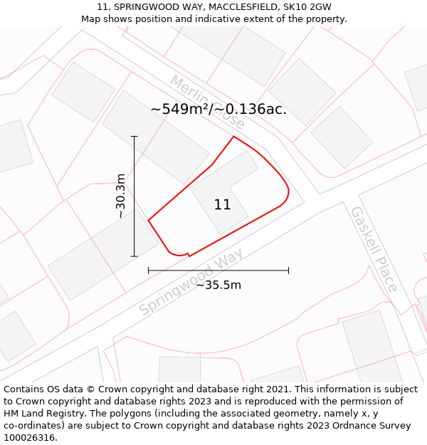 11, SPRINGWOOD WAY, MACCLESFIELD, SK10 2GW: Plot and title map