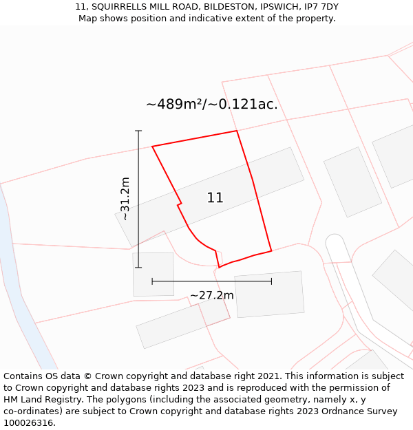 11, SQUIRRELLS MILL ROAD, BILDESTON, IPSWICH, IP7 7DY: Plot and title map