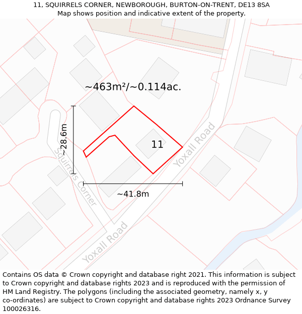 11, SQUIRRELS CORNER, NEWBOROUGH, BURTON-ON-TRENT, DE13 8SA: Plot and title map