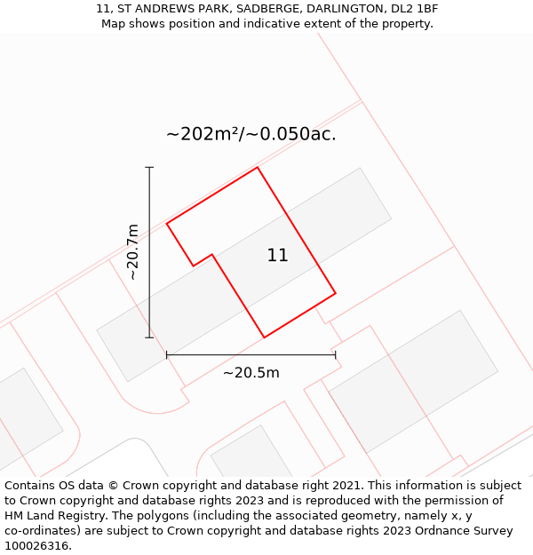 11, ST ANDREWS PARK, SADBERGE, DARLINGTON, DL2 1BF: Plot and title map