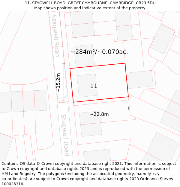 11, STAGWELL ROAD, GREAT CAMBOURNE, CAMBRIDGE, CB23 5DU: Plot and title map