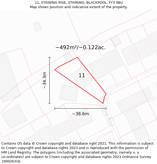 11, STAINING RISE, STAINING, BLACKPOOL, FY3 0BU: Plot and title map